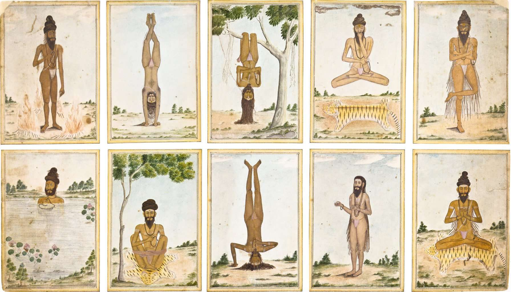 Ten classical yogis in various tapasya and meditation practices