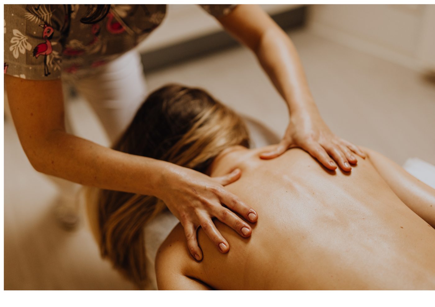 Gentle restorative massage on the back and shoulders