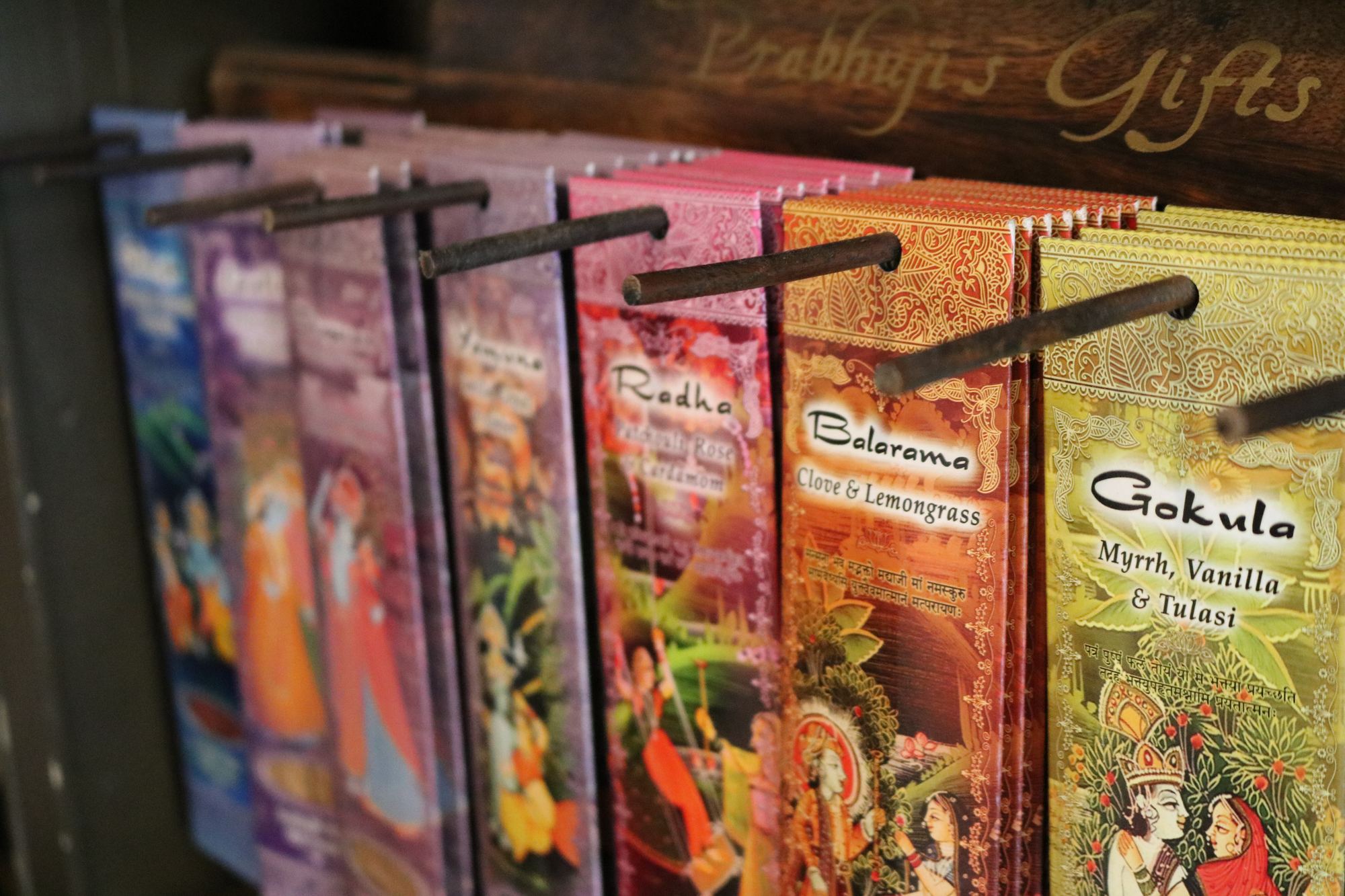 Incense packs on display at the Revolution Yoga shop