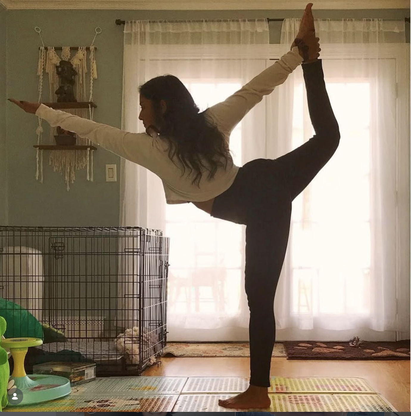 Ashley Lall in dancer's pose at home
